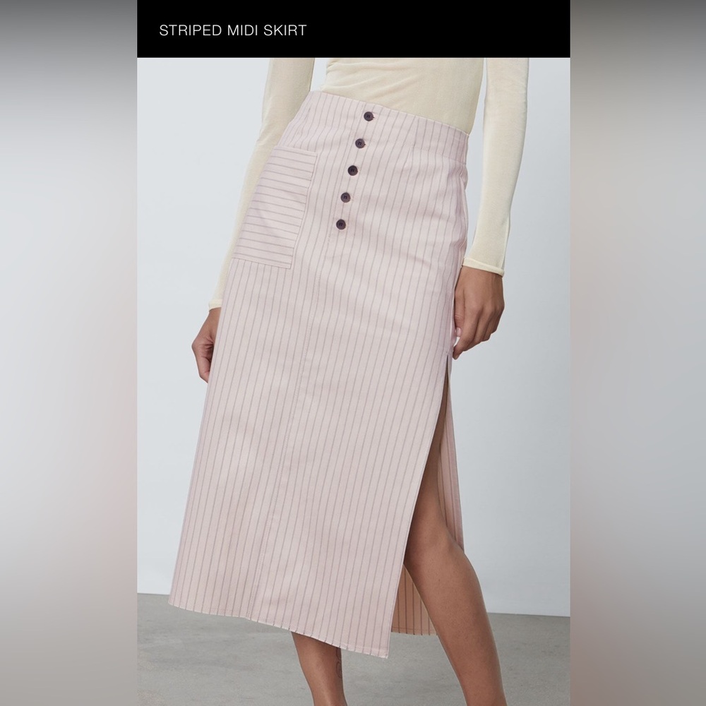 NWT ZARA Beige Vertical Striped Skirt with Single Pocket Double Side Slit Skirt - Picture 13 of 13